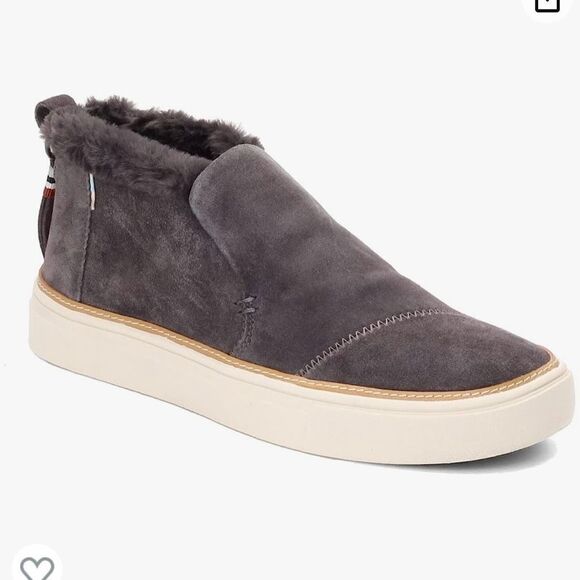 Toms grey suede side zipper faux fur bootie size 8 - Picture 1 of 11